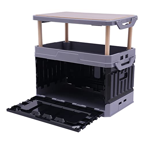 PP Folding Storage Boxes, Outdoor Portable Camping Storage Box Folding Box Table Equipment, Camping Organizer for Trunks, Study Rooms (Black&Grey)