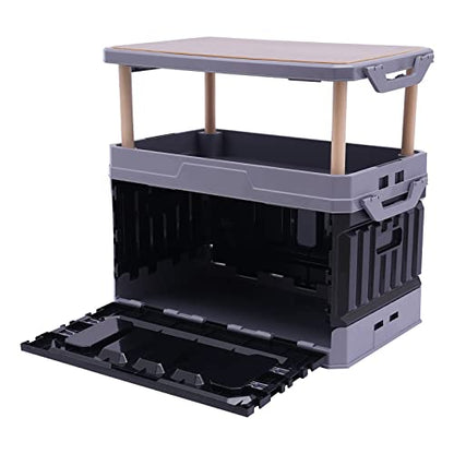PP Folding Storage Boxes, Outdoor Portable Camping Storage Box Folding Box Table Equipment, Camping Organizer for Trunks, Study Rooms (Black&Grey)