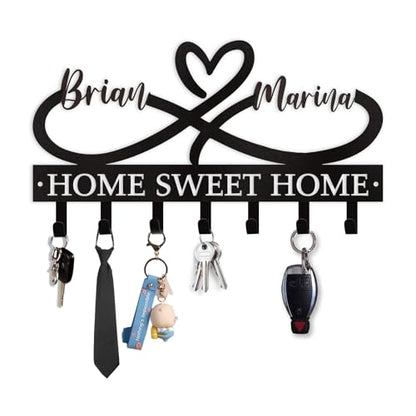 Dyoart Personalized Couple's Name Key Rack, Wall Mounted Metal Key Holder for Housewarming Gifts,ignent Bedding - color: 01 Heart