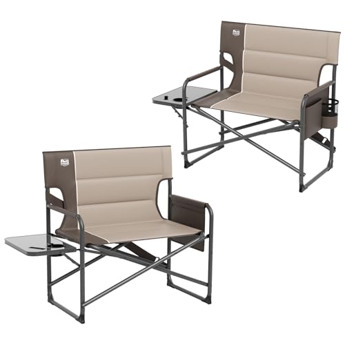 TIMBER RIDGE XXL Director’s Chair – Heavy Duty Folding Chair with Side Table, 500 lb Capacity, Extra Wide Padded Seat for Camping, Sports, Beach, Patio, and Outdoor Use, Tan-2 Pack - color: Tan-2 Pack