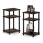 Furinno Just 3-Tier Turn-N-Tube End Table / Side Table / Night Stand / Bedside Table with Plastic Poles, 2-Pack, Columbia Walnut/Black - color: Columbia Walnut/Black, size: 3-Tier, Round Pole, style: 2-Pack