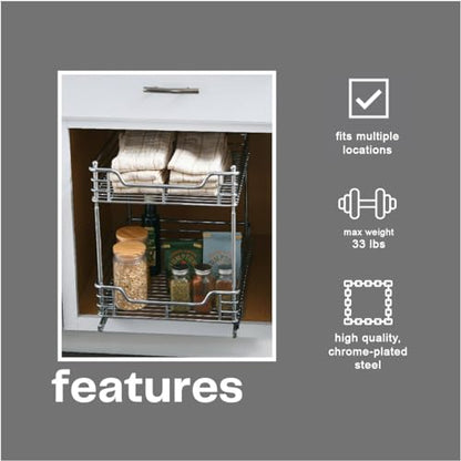 Household Essentials Chromed Steel 2-Tier Artisan Pull-Out Organizer - size: 14.25" - Standard, style: 2-Tier