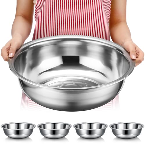 Nuogo 4 Pcs Stainless Steel Mixing Bowls Metal Mixing Bowls Extra Large Basin Salad Basin Deeper Edge Dishwasher Safe Mirror Finish for Home and Commercial, Silver (13 Inch 8 Qt) - size: 13 Inch (8 Qt)