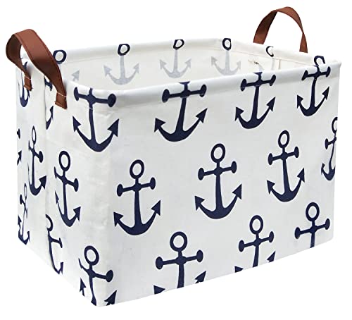Kids Storage Basket Nautical Gift Basket Empty Boys Toy Storage Bin Organizer Box Rectangular Room Decor for Home,Books (Anchor) - color: Anchor