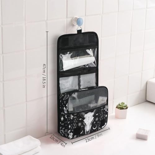 Flower Moon Cow Goat Skull Hanging Toiletry Makeup Bag Travel Toiletries Organizers Cosmetics Bags for Women Men - color: Cow Goat Skull