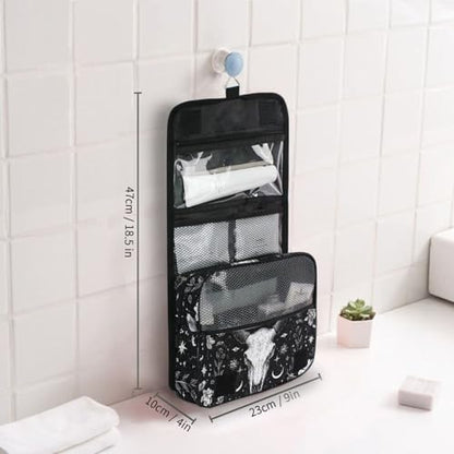 Flower Moon Cow Goat Skull Hanging Toiletry Makeup Bag Travel Toiletries Organizers Cosmetics Bags for Women Men - color: Cow Goat Skull
