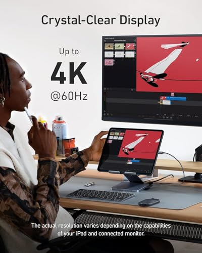 Anker USB C Hub for iPad, 551 USBC Hub (8-in-1), with Foldable Tablet Stand, 4K HDMI, 2 USB-A Data Ports, for iPad Pro 5th Gen/Air 5th Gen/Mini 6th and Later (Silver) - size: 5.6 × 5.5 × 1.1 inches