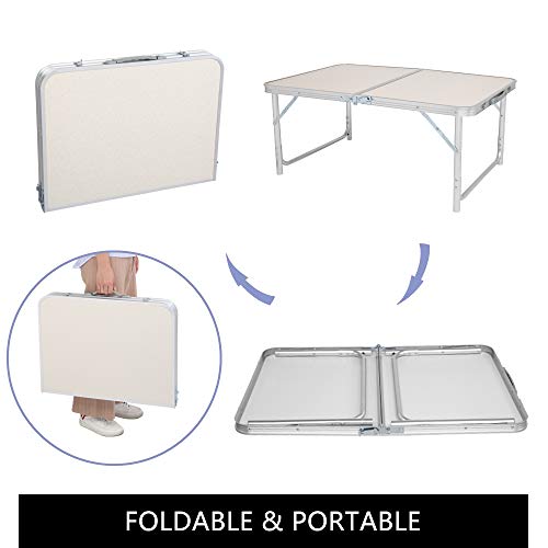 3/4/6 Foot Plastic Folding Table,Adjustable Foldable Table with Carrying Handle,Outdoor Picnic Party Table for Camping,Wedding,Kitchen,Beach,Straight Legs - White (White, 3ft) - size: 3ft