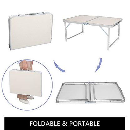 3/4/6 Foot Plastic Folding Table,Adjustable Foldable Table with Carrying Handle,Outdoor Picnic Party Table for Camping,Wedding,Kitchen,Beach,Straight Legs - White (White, 3ft) - size: 3ft