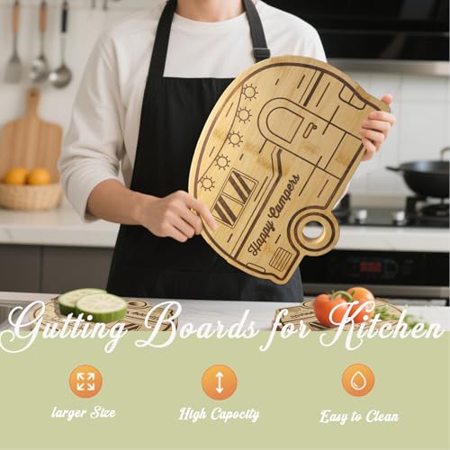 Large Camper Cutting Board, Wood Cutting Board For Kitchen Serving tray and Chopping Board, Unique RV Gifts kitchen Essentials for Women, Bamboo Camping Gifts for Women for Holiday Camping Gift - style: Large RV