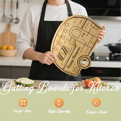 Large Camper Cutting Board, Wood Cutting Board For Kitchen Serving tray and Chopping Board, Unique RV Gifts kitchen Essentials for Women, Bamboo Camping Gifts for Women for Holiday Camping Gift - style: Large RV