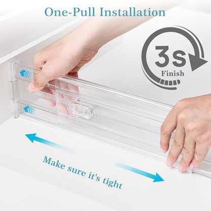 Vtopmart 4 Pack 4" Regular Upgrade Drawer Dividers for Clothes, 12.8"-22.3" Expandable Dresser Drawer Organizer, Clear Plastic Separators for Dresser, Baby Clothing, Underwear, Cosmetic, Toiletries - size: Regular-4" without Inserts