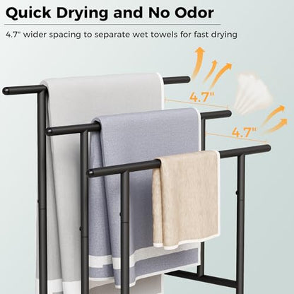 Free Standing Towel Racks for Bathroom, 3-Layer Towel Drying Rack with Storage Rack, Black Metal Towel Rack Stand, 12" W x 25.8" L x 39.4" H, UXJMJ002B