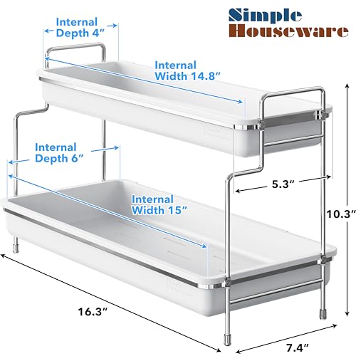 Simple Houseware 2-Tier Spice Rack Kitchen Bathroom Organizer Countertop Shelf, White