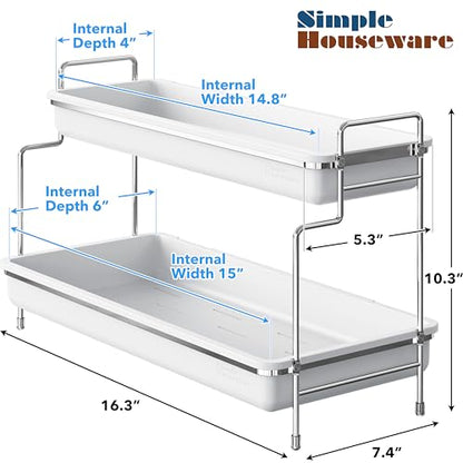 Simple Houseware 2-Tier Spice Rack Kitchen Bathroom Organizer Countertop Shelf, White