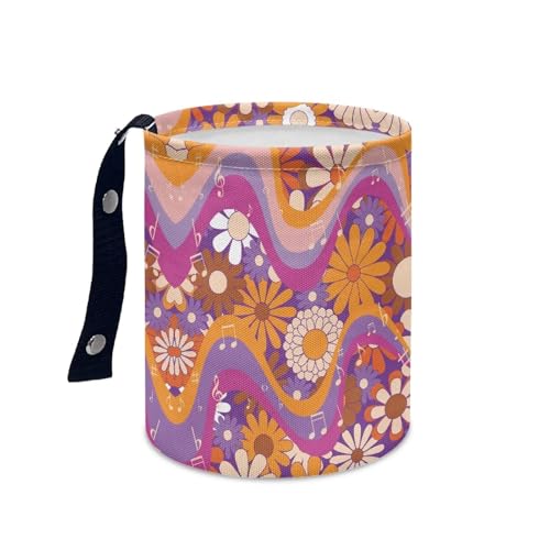 Renewold Waterproof Car Trash Can, Hippie Daisy Swirl Boho Car Garbage Can with Button Straps, Trash Bin for Any Vehicles, Auto Waster Container, Camping Picnic Travel Desktop Storage Bag Organizer - color: Hippie Daisy Swirl Boho