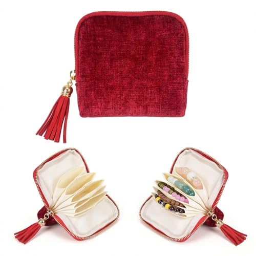 Travel Jewelry Case Small with Tassel Zipper, Soft Velvet Travel Jewelry Organizer Pouch for Necklaces, Rings and Earrings, Portable Multi Layer Jewelry Bags, Anti Tangle Storage (Wine Red) - color: Claret