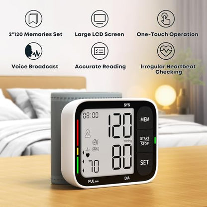 FDA-Cleared Blood Pressure Cuff Wrist, Universal Bp Cuff(5.3-8.4in) Large LCD Display 2 Users Total 240 Memories, 2 AAA Batteries & Carrying Case Included(FSA&HSA Eligible)