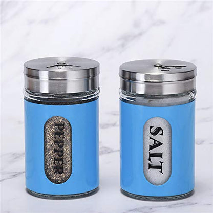 Salt and Pepper Shakers Stainless Steel and Glass Set with Adjustable Pour Holes - color: Stainless Steel
