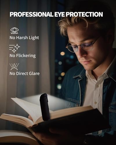 HEMONNKAM Book Reading Light, Rechargeable Clip on Booklight, Eye Caring 3 Color Temperatures & 5 Brightness Levels, Night Use for Bed, Long Lasting, Reading at Night in Bed, Mystic Black - color: Mystic Black