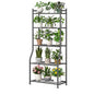 Ekisemio 5-Tier Plant Stands Outdoor with Hooks, Metal 63.5" Tall Plant Shelves Indoor for Hanging Planter, Black