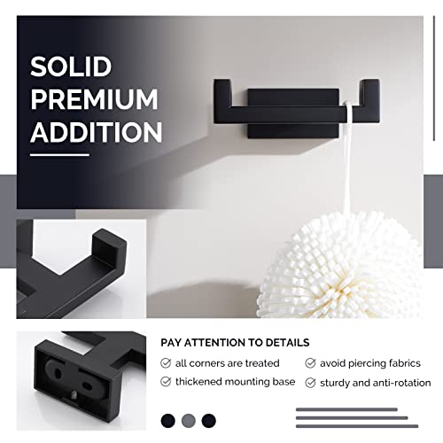 Angle Simple Double Towel Hook Matte Black, SUS304 Stainless Steel Bathroom Towel Holder, Coat Robe Hook Wall Mount - color: Matte Black, size: 1 Pack