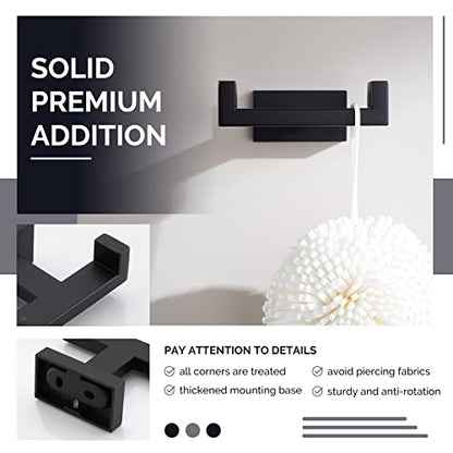 Angle Simple Double Towel Hook Matte Black, SUS304 Stainless Steel Bathroom Towel Holder, Coat Robe Hook Wall Mount - color: Matte Black, size: 1 Pack