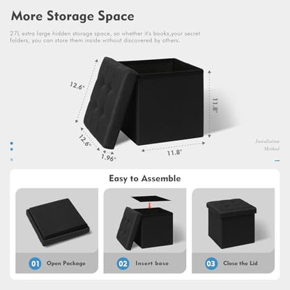 B FSOBEIIALEO Storage Ottoman Cube, Storage Chest Folding Foot Rest Seat, Linen Black 12.6"X12.6"X12.6" (2 Pack) - color: Black