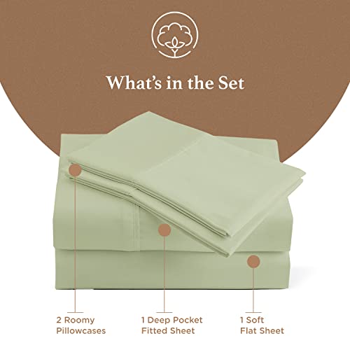 Olympic Queen Sheets Set, 100% Egyptian Cotton, Luxury 600 Thread Count, 4 Pc Super Queen Sheets Sets, Soft & Breathable, Snug Fit, 16" Deep Pocket Fitted Sheet, 2 Pillowcases & 1 Flat Sheet, Sage - color: Sage, size: Olympic Queen (66 x 80)