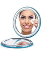 OMIRO 1X/10X Magnifying Compact Mirror with PU Leather, Ultra-Portable for Purses and Travel, Round Blue - color: Blue