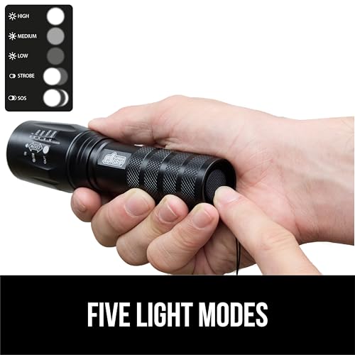 GORILLA GRIP Powerful LED Tactical Flashlight, 750 FT High Lumens 5 Adjustable Modes, Water Resistant, Ultra Bright Zoom Flashlights, Small Mini Flash Light, Camping, Night Dog Walking, Black - color: Black