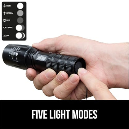 GORILLA GRIP Powerful LED Tactical Flashlight, 750 FT High Lumens 5 Adjustable Modes, Water Resistant, Ultra Bright Zoom Flashlights, Small Mini Flash Light, Camping, Night Dog Walking, Black - color: Black