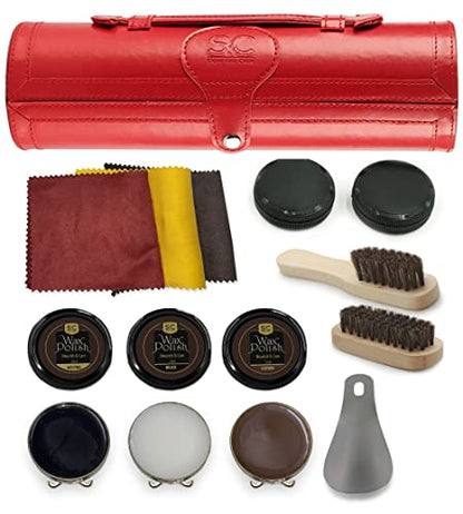 Stone and Clark Original Shoe Polish & Care Kit - Leather Shoe Shine Kit for Men & Women - style: Hot Red