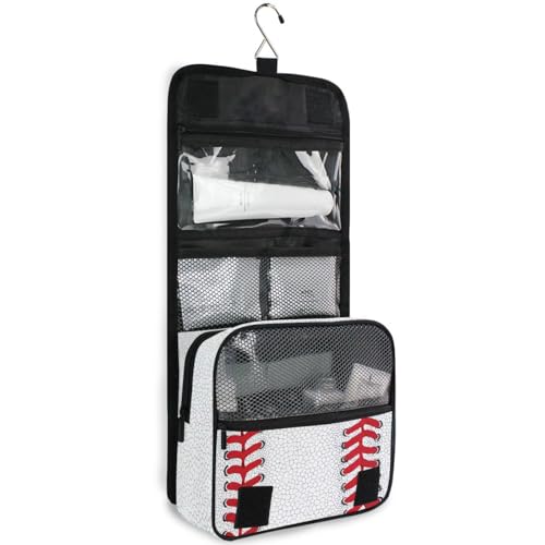 Baseball Lace Sport Theme Hanging Toiletry Makeup Bag Travel Organizers Toiletries Cosmetics Bag for Men Women - color: Baseball