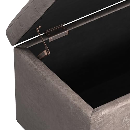 SIMPLIHOME Cosmopolitan Storage Ottoman - 34 inch Wide Upholstered Vegan Leather Rectangle Storage Ottoman Bench in Distressed Grey Taupe, Transitional Tufted Ottoman for Living Room with Lift-Up Lid - color: Distressed Grey