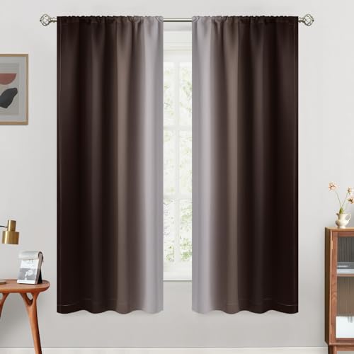 SimpleHome Ombre Room Darkening Curtains for Living Room, Rod Pocket Light Blocking Gradient Brown to Greyish White Thermal Insulated Window Drapes for Bedroom, 2 Panels, 42x63 inches Length - color: Brown, size: 42"W x 63"L (Pack of 2)