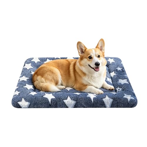 Dog Bed Mat, Reversible Crate Pad & Cute Dog Bed - Machine Washable Kennel Mat with Ultra Soft for Medium Dogs - color: Dark Blue Stars, size: 30"L*20"W*1.5"Th