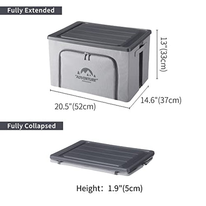 SHIMOYAMA Trunk Organizer for Camping Gear, 68L Foldable Fabric Car Container with a Lid, 20 Gallon Storage Box for Picnic, Camp, SUV, Jeep, Gray