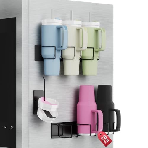 Arctiiro Magnetic Stanley Cup Holder for Refrigerator, Water Bottle Organizer for Stanley 40 oz with Tumbler Lid Organizer, Kitchen Pantry Organizers and Storage for Stanley Cup Accessories - size: 6 Tumblers+Lid Holder