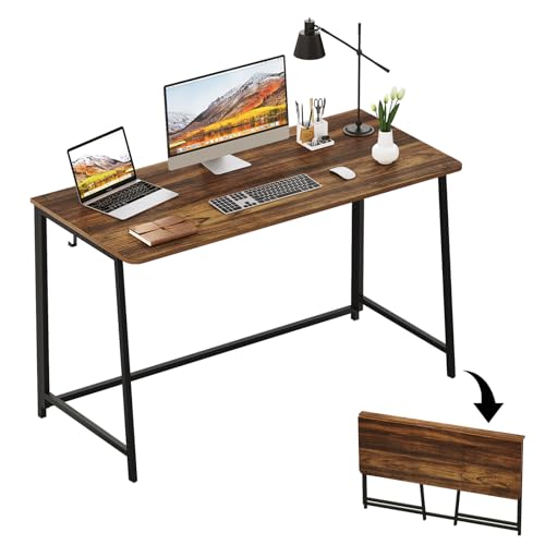 WOHOMO Folding Desk, 47.2" Foldable Computer Desk for Bedroom, Space Saving Computer Table Writing Workstation for Home Office, Easy Assembly, Walnut - color: Brown, size: Extra Large Size:47.2 x 19.6