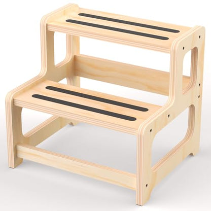 Toddler Step Stool, Step Stool for Kids, Toddler Stool for Bathroom Sink & Potty Training, Wooden Step Stools w Non Slip Base for Kitchen, Bedroom - color: Light Brown