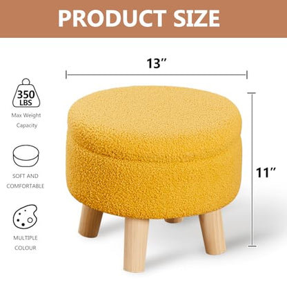 Wimarsbon Storage Ottoman, Modern Round Footrest with Soft Padded Seat, Teddy Velvet Footstool with Wood Legs, Accent Small Table or Plant Stand for Hallway, Living Room (Brilliant Yellow) - color: Brilliant Yellow