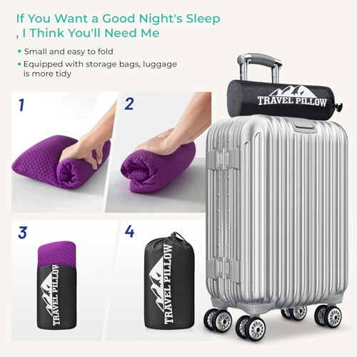 Travel Pillow Memory Foam Pillows, Camping Pillow-Compressible Medium Firm, Breathable Cover, Ideal Backpacking Hiking, Bed Pillows, Airplane and Car (Purple, S) - color: Purple, size: S-15.7*9.8in