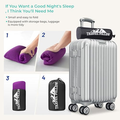 Travel Pillow Memory Foam Pillows, Camping Pillow-Compressible Medium Firm, Breathable Cover, Ideal Backpacking Hiking, Bed Pillows, Airplane and Car (Purple, M) - color: Purple, size: M-17.7*11.8in