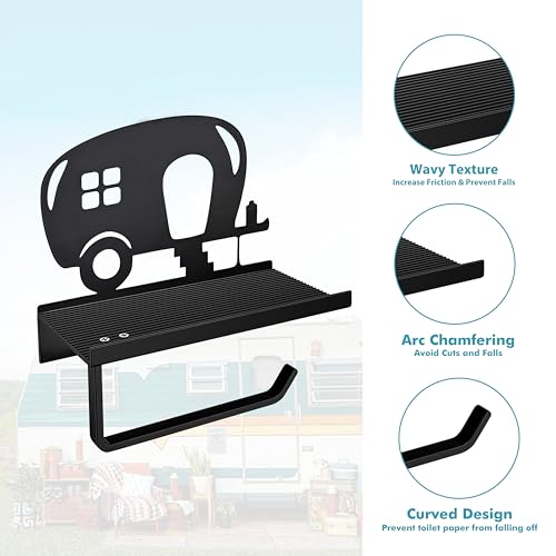 Camper Toilet Paper Holder with Shelf，Unique Bathroom Decor, Farmhouse Theme Bathroom Decor, Black