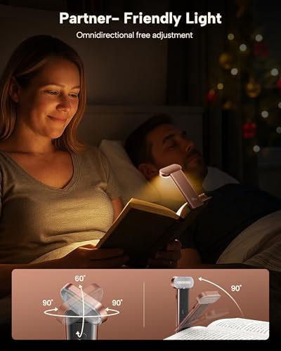86lux Book Light, Reading Light for Book in Bed, USB Rechargeable LED Night Light with 3 Colors & Stepless Dimming, Aluminum Alloy Bookmark Light for Book Lovers, Rose Gold - color: Rose Gold
