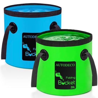 20L Collapsible Bucket 5 Gallon Water Container Folding Water Bucket with Handle Portable Wash Basin - color: Blue & Dark Green, size: 20L-2Pcs