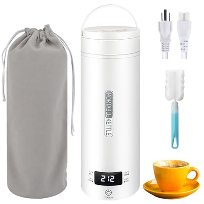 Portable Electric Kettle, Travel Tea Kettle, Small Hot Water Boiler Coffee Heater 450ML, 316 Stainless Steel, 4 Temperature Settings with Fast Boiling Water Auto Shut-off Boil Dry Protection (White) - color: White