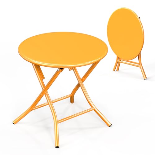 VINGLI Patio Metal Folding Side Table, Portable Small Outdoor Folding Round Table, Perfect for Indoor and Outdoor Spaces Like Balconies, Backyards, Porches, and Patios.Yellow（1 Pack） - color: Yellow