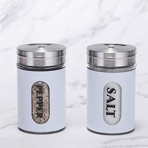 Salt and Pepper Shakers Stainless Steel and Glass Set with Adjustable Pour Holes - color: Stainless Steel,White